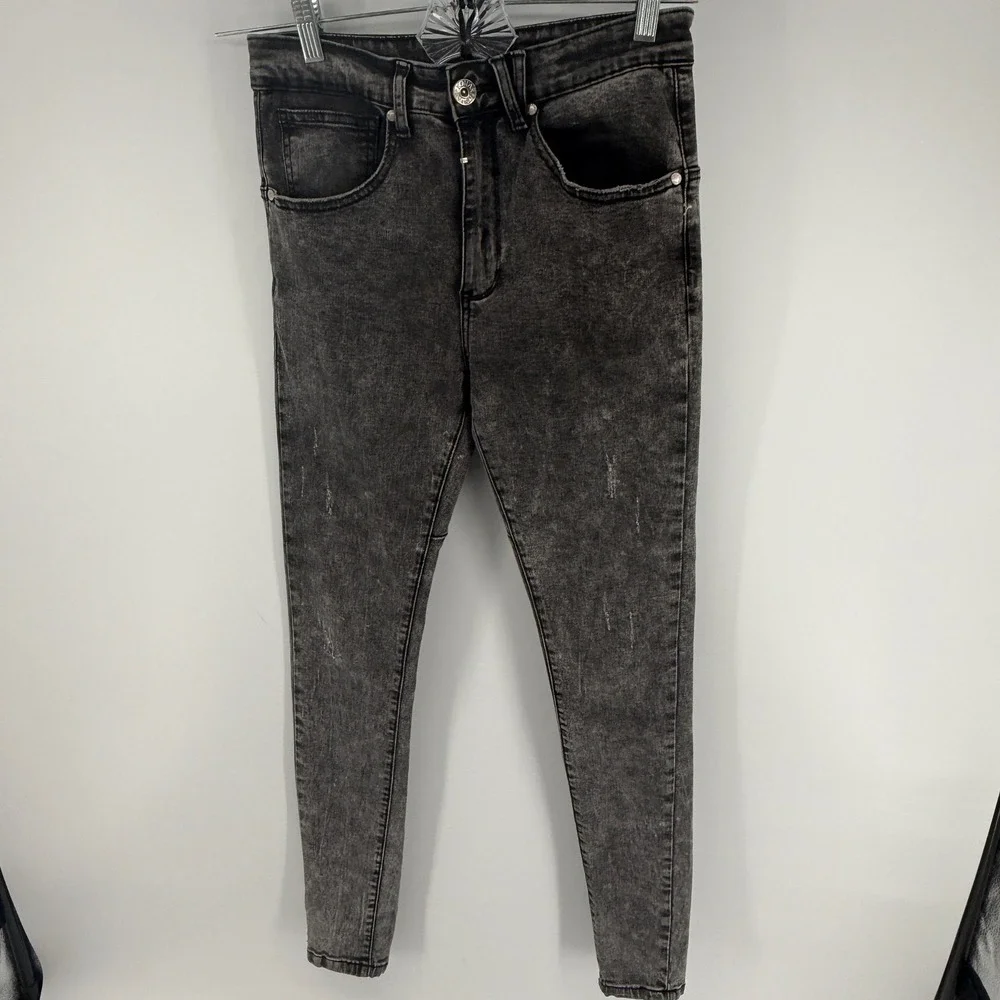 Kollar 203 Rockstars Old School Grey Acid Wash Skinny Jeans Mens 32 Distressed